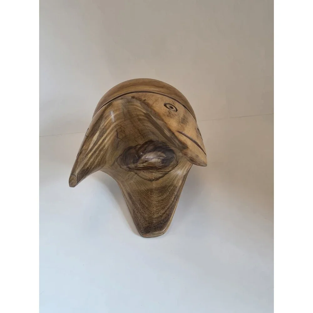 Vintage Hand Carved Wooden Ashtray Tribal Face Folk Art Bowl Catchall Decor